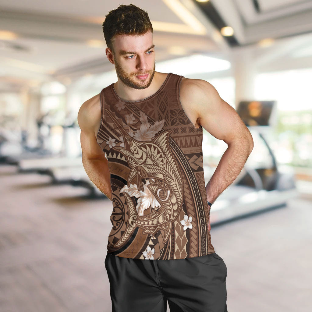 Samoa Tatau Marlin Men Tank Top With Siapo Motifs Brown