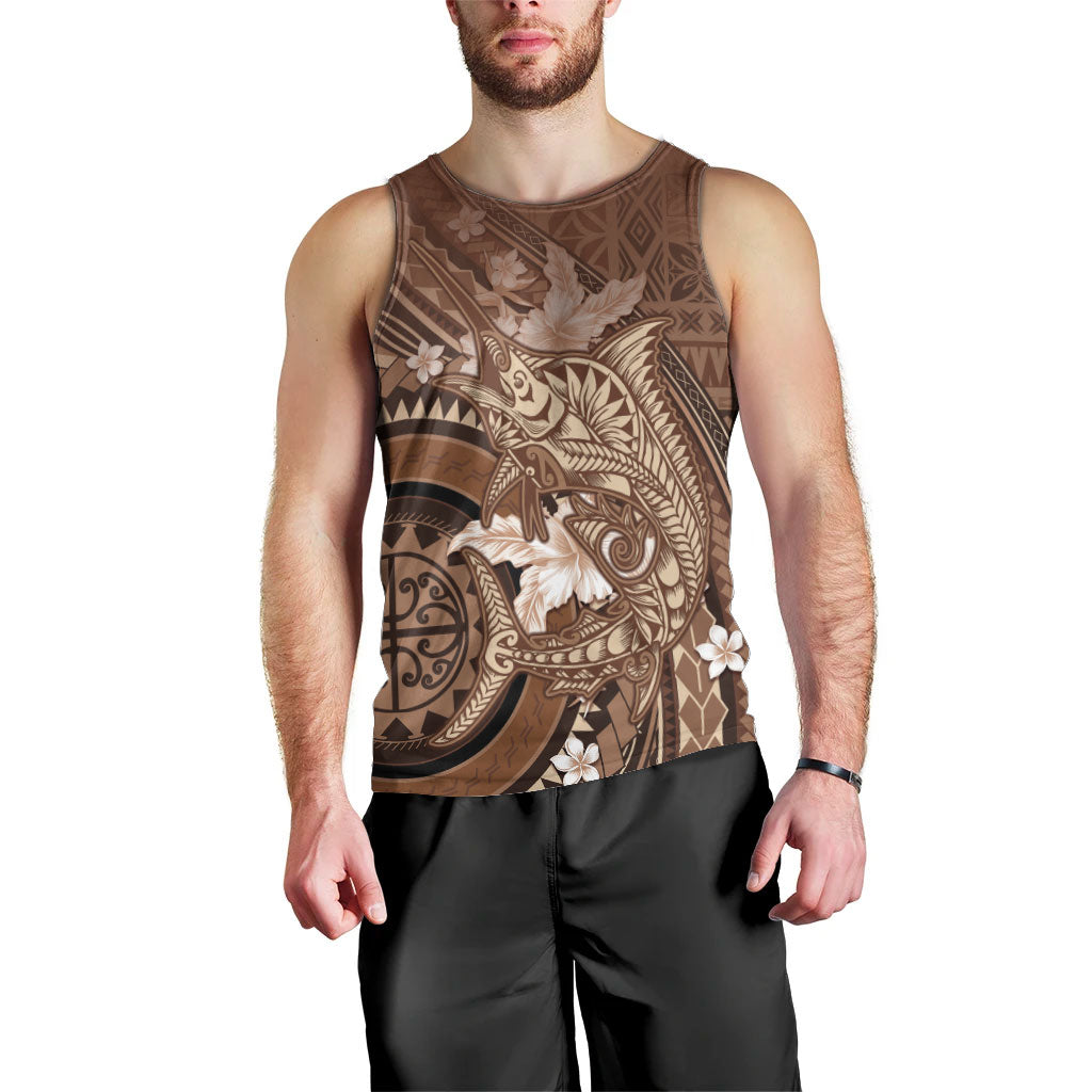 Samoa Tatau Marlin Men Tank Top With Siapo Motifs Brown