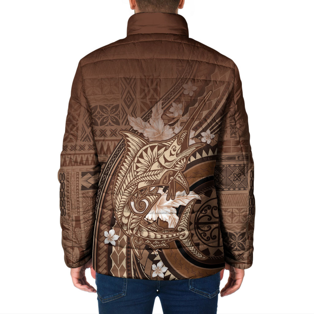 Samoa Tatau Marlin Padded Jacket With Siapo Motifs Brown