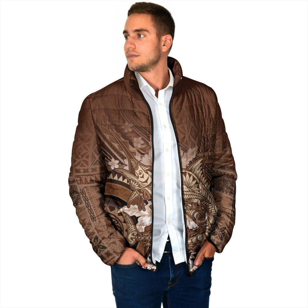 Samoa Tatau Marlin Padded Jacket With Siapo Motifs Brown
