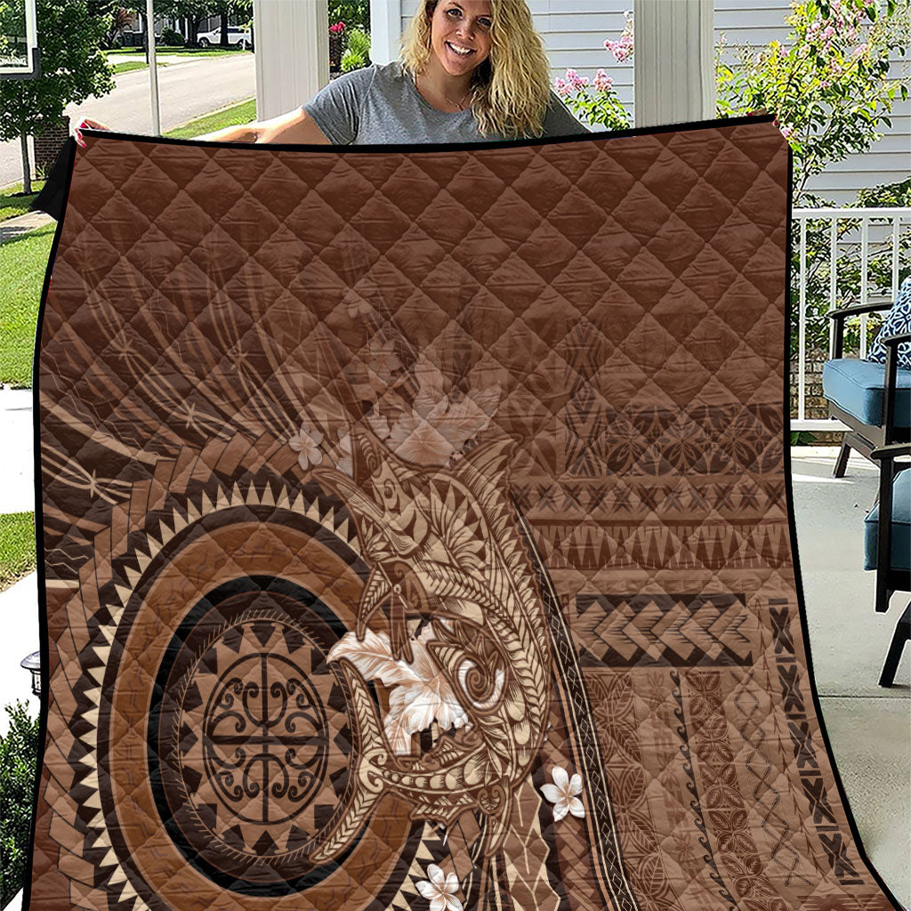 Samoa Tatau Marlin Quilt With Siapo Motifs Brown