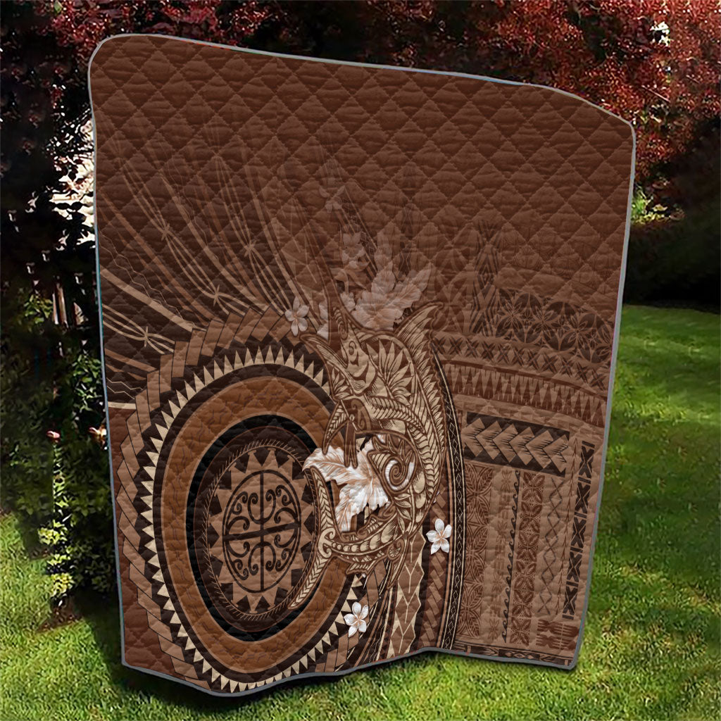 Samoa Tatau Marlin Quilt With Siapo Motifs Brown