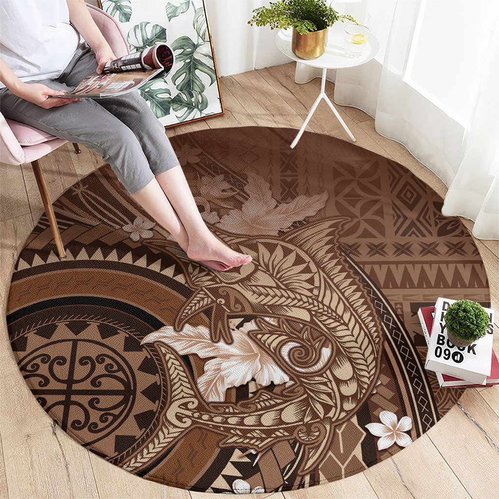 Samoa Tatau Marlin Round Carpet With Siapo Motifs Brown