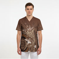 Samoa Tatau Marlin Scrub Top With Siapo Motifs Brown
