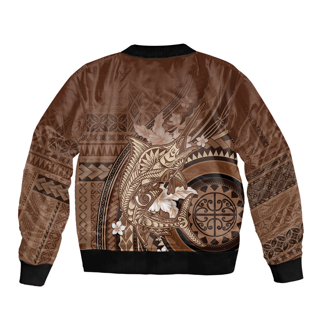 Samoa Tatau Marlin Sleeve Zip Bomber Jacket With Siapo Motifs Brown