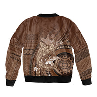 Samoa Tatau Marlin Sleeve Zip Bomber Jacket With Siapo Motifs Brown