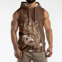 Samoa Tatau Marlin Sleeveless Hoodie With Siapo Motifs Brown