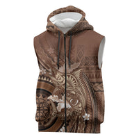 Samoa Tatau Marlin Sleeveless Zip Hoodie With Siapo Motifs Brown