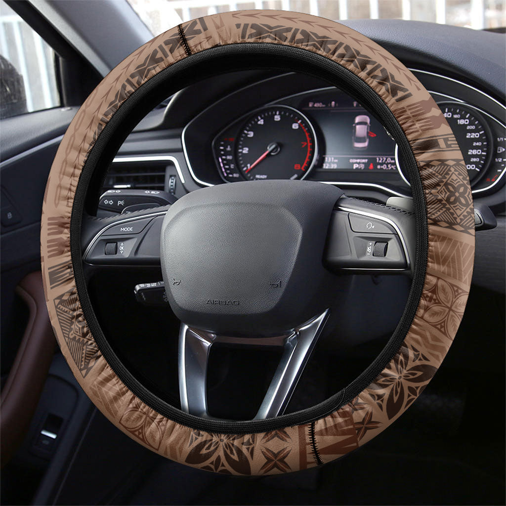 Samoa Tatau Marlin Steering Wheel Cover With Siapo Motifs Brown