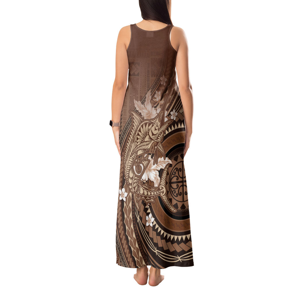 Samoa Tatau Marlin Tank Maxi Dress With Siapo Motifs Brown