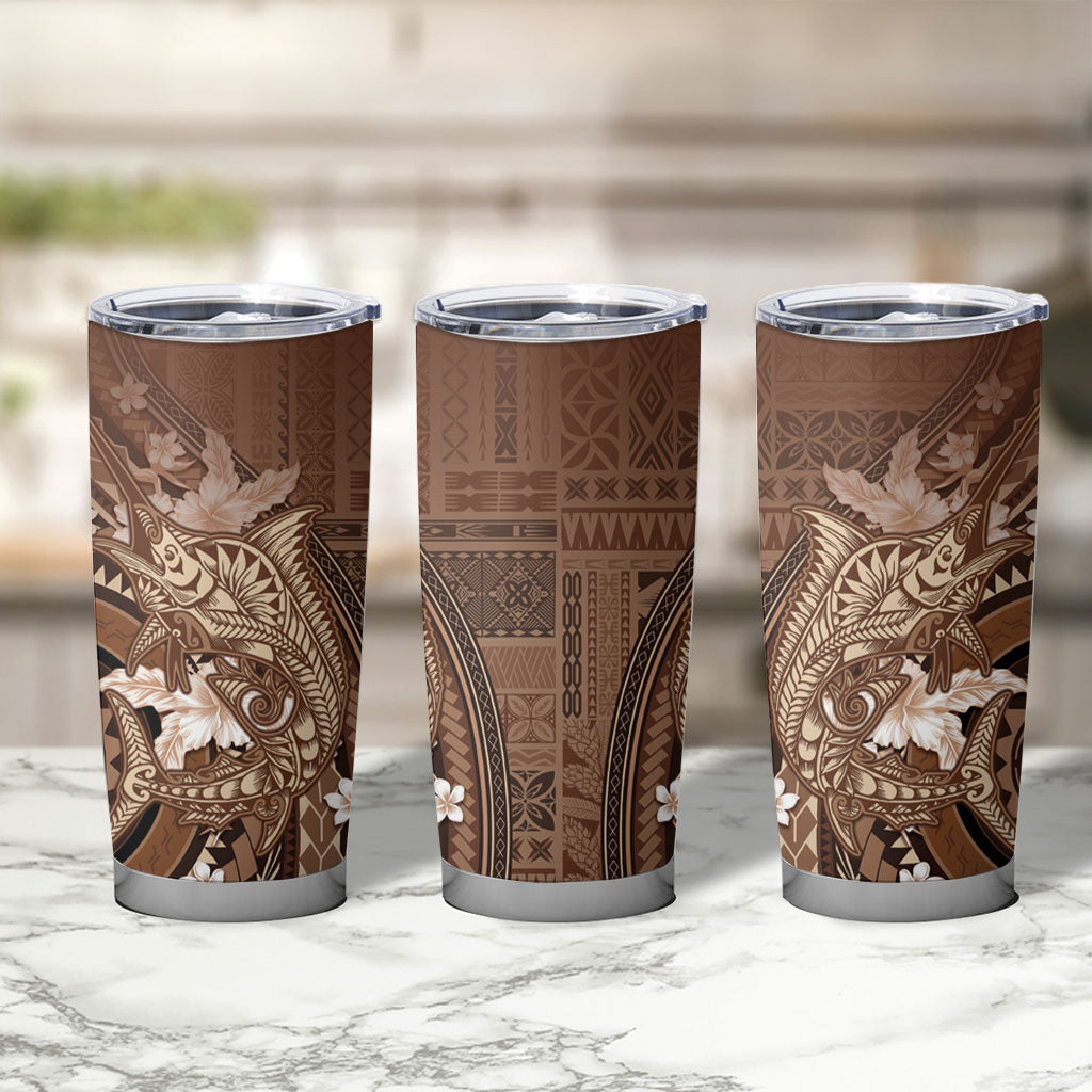 Samoa Tatau Marlin Tumbler Cup With Siapo Motifs Brown
