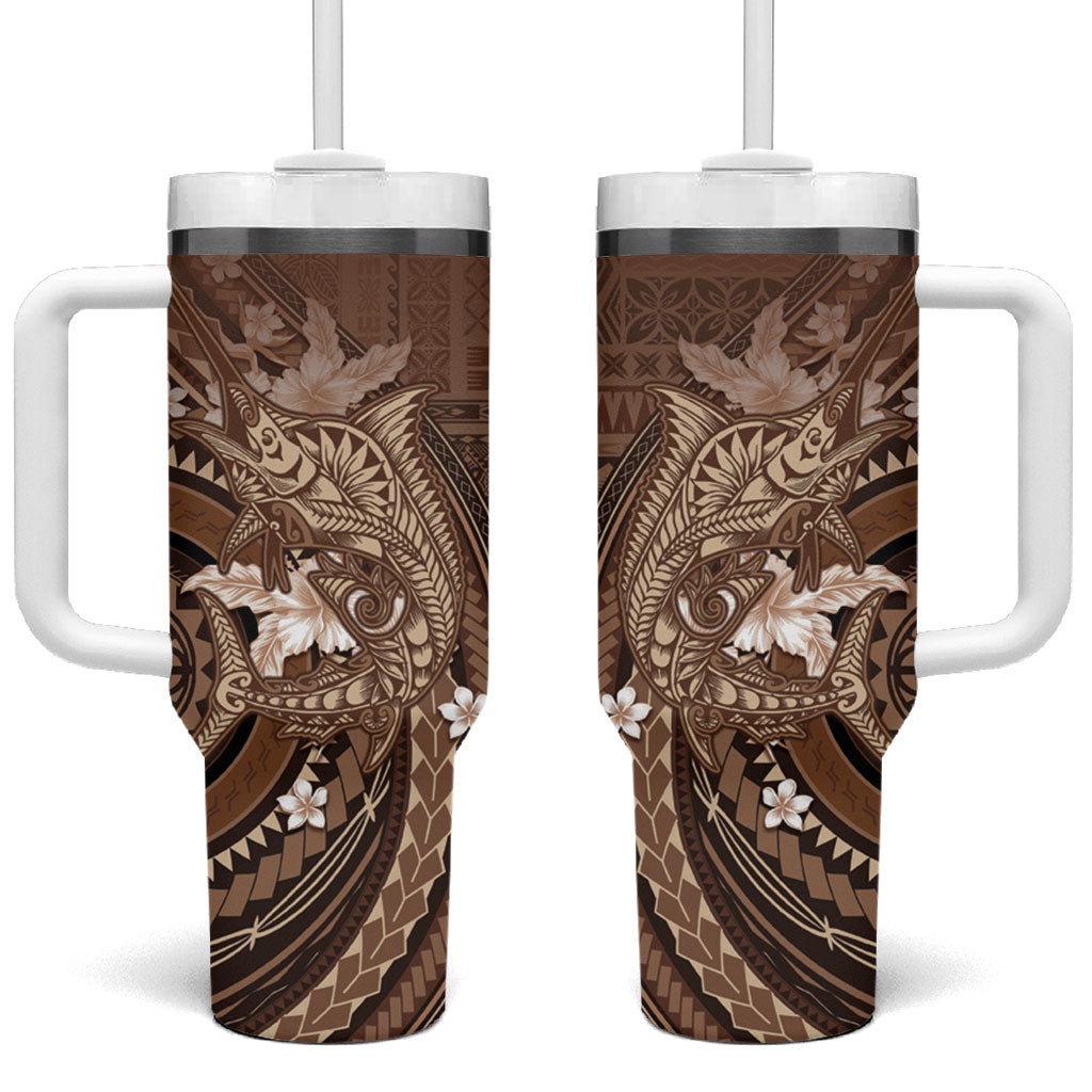 Samoa Tatau Marlin Tumbler With Handle With Siapo Motifs Brown