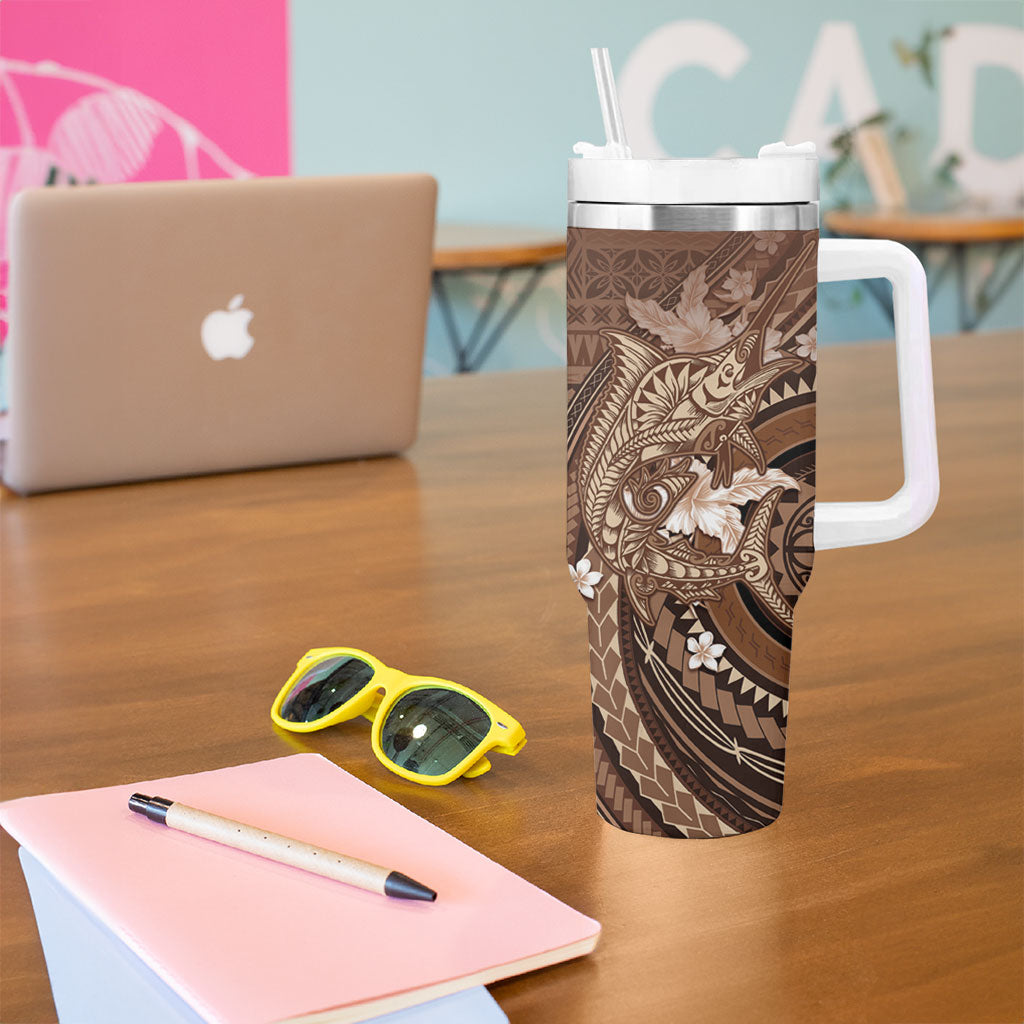 Samoa Tatau Marlin Tumbler With Handle With Siapo Motifs Brown