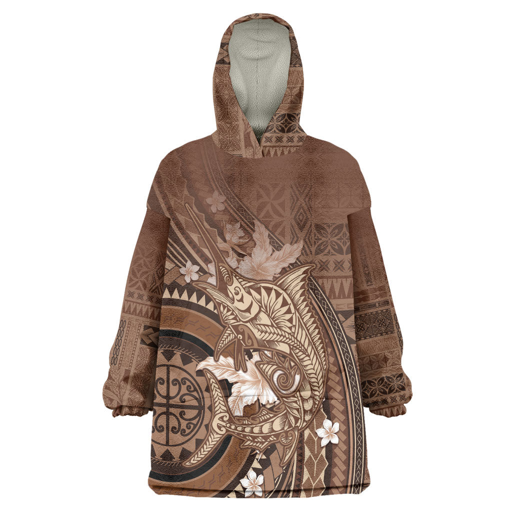 Samoa Tatau Marlin Wearable Blanket Hoodie With Siapo Motifs Brown