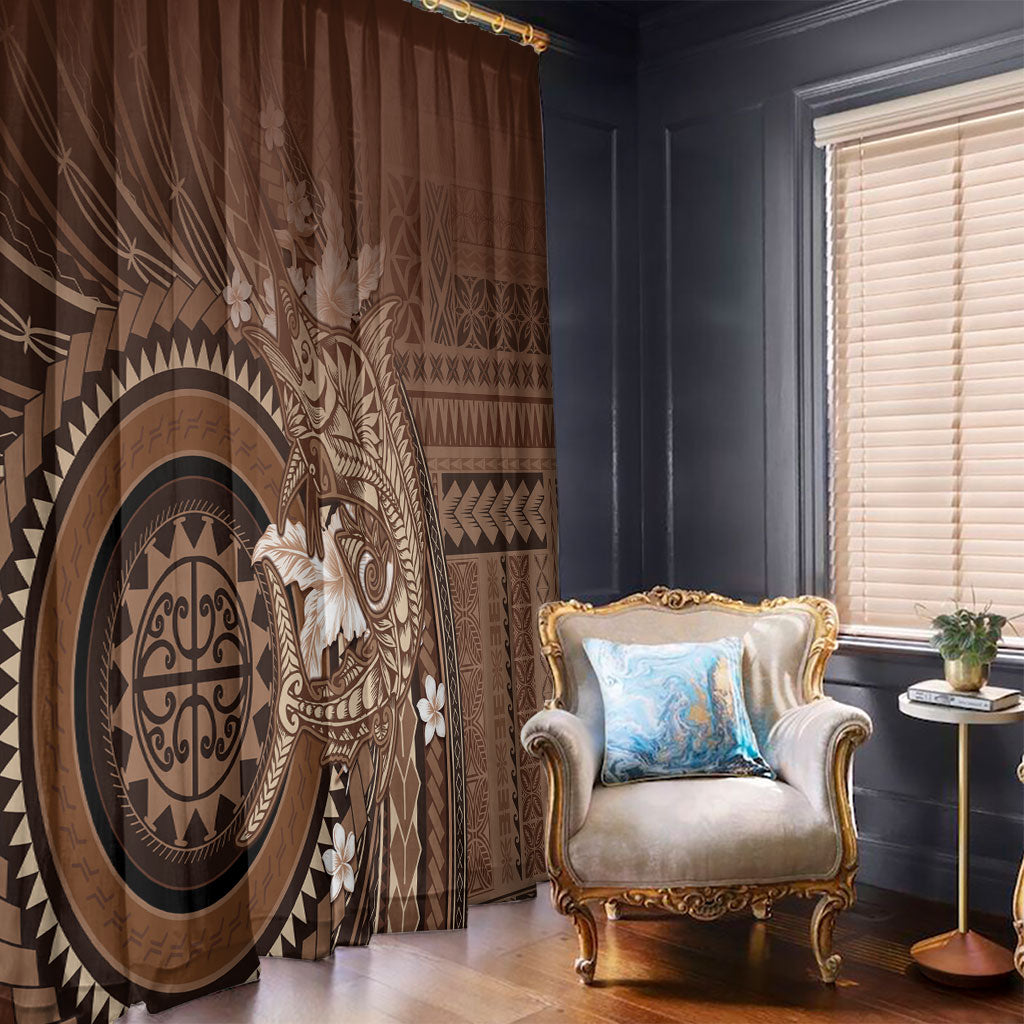 Samoa Tatau Marlin Window Curtain With Siapo Motifs Brown