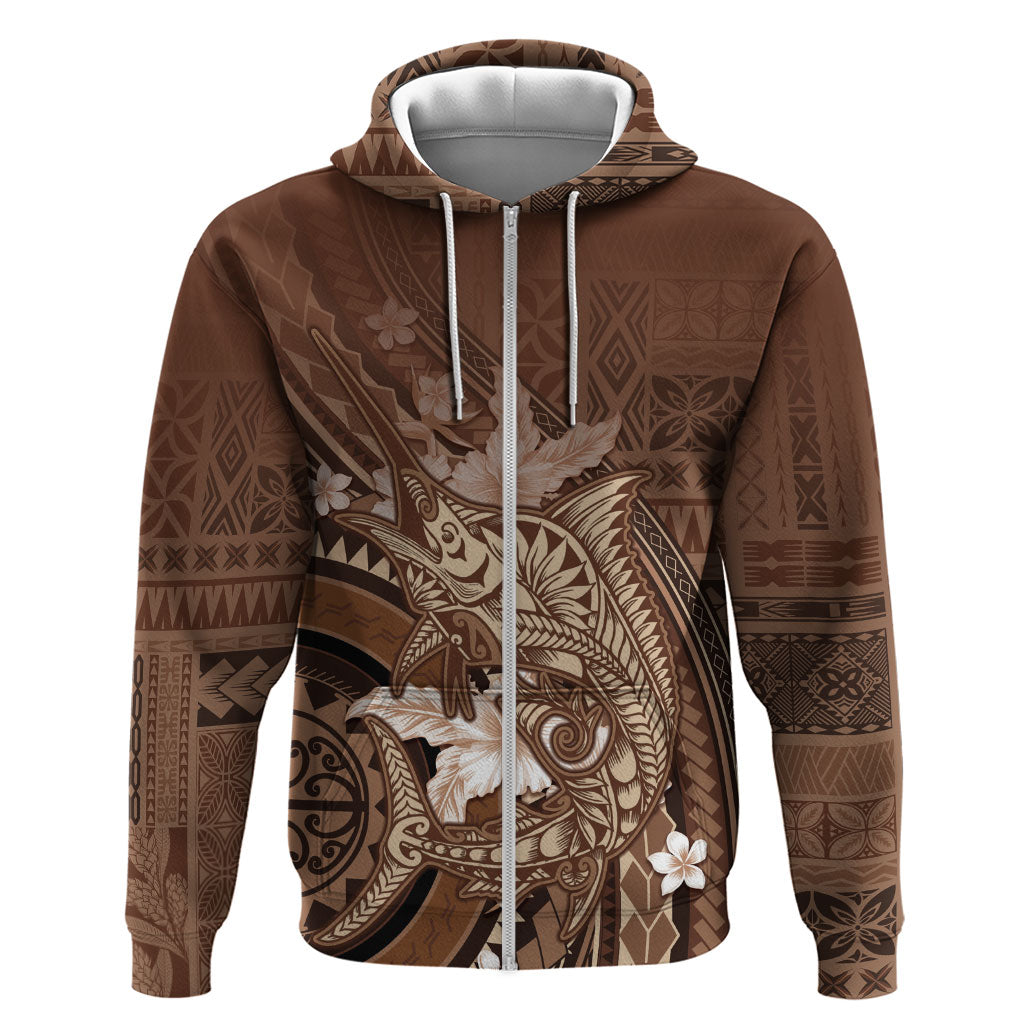 Samoa Tatau Marlin Zip Hoodie With Siapo Motifs Brown