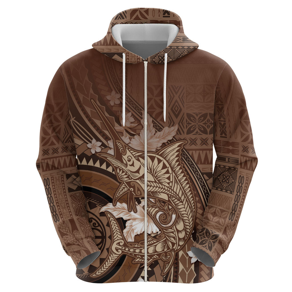 Samoa Tatau Marlin Zip Hoodie With Siapo Motifs Brown