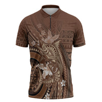 Samoa Tatau Marlin Zipper Polo Shirt With Siapo Motifs Brown