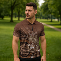 Samoa Tatau Marlin Zipper Polo Shirt With Siapo Motifs Brown