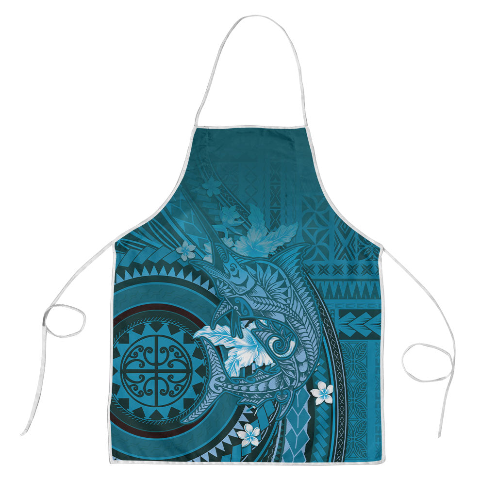 Samoa Tatau Marlin Apron With Siapo Motifs Teal