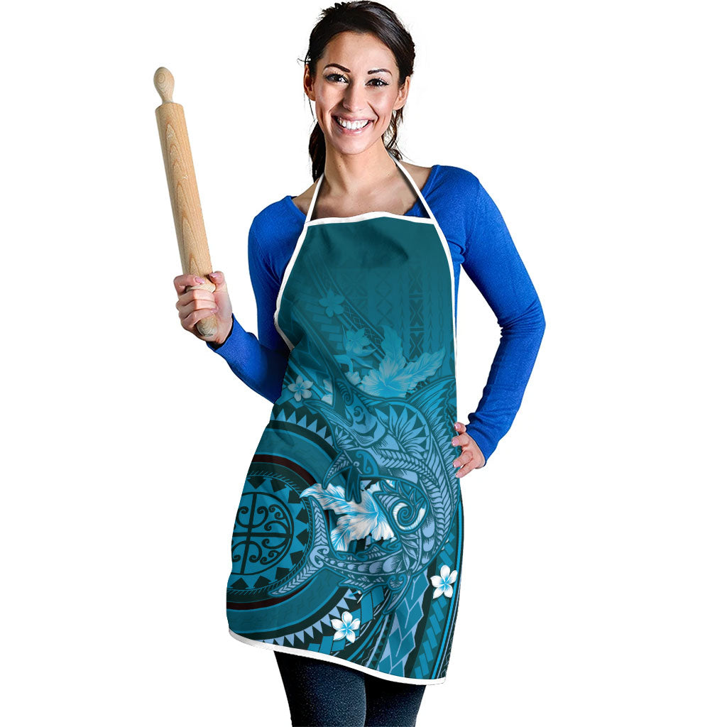 Samoa Tatau Marlin Apron With Siapo Motifs Teal