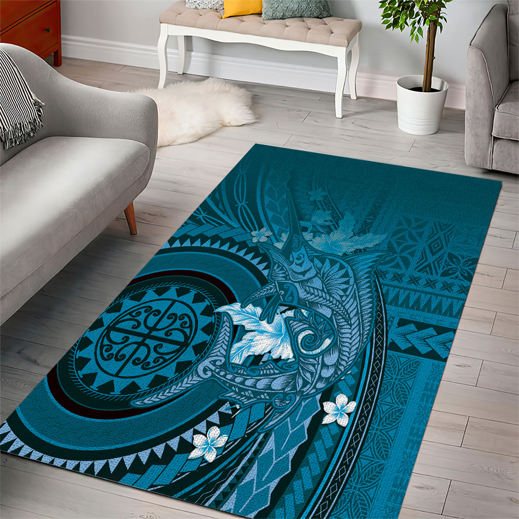 Samoa Tatau Marlin Area Rug With Siapo Motifs Teal