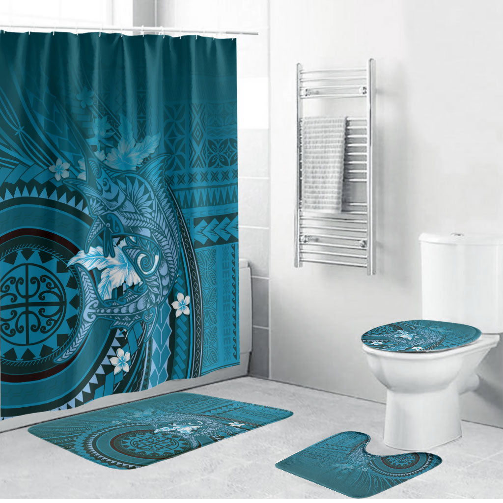 Samoa Tatau Marlin Bathroom Set With Siapo Motifs Teal