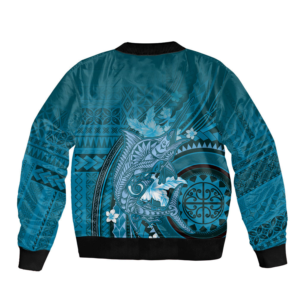 Samoa Tatau Marlin Bomber Jacket With Siapo Motifs Teal