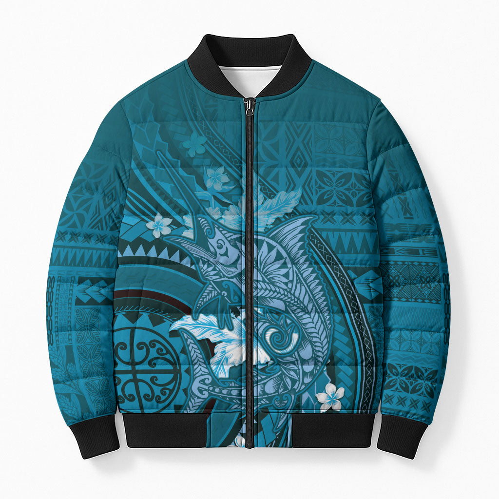 Samoa Tatau Marlin Bomber Puffer Jacket With Siapo Motifs Teal