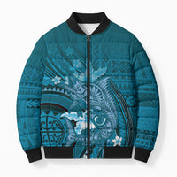 Samoa Tatau Marlin Bomber Puffer Jacket With Siapo Motifs Teal
