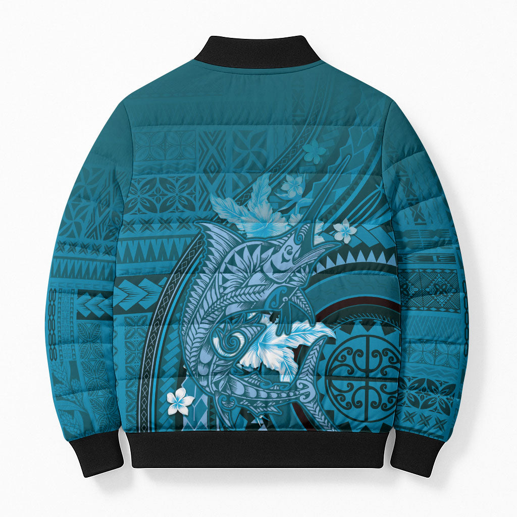 Samoa Tatau Marlin Bomber Puffer Jacket With Siapo Motifs Teal