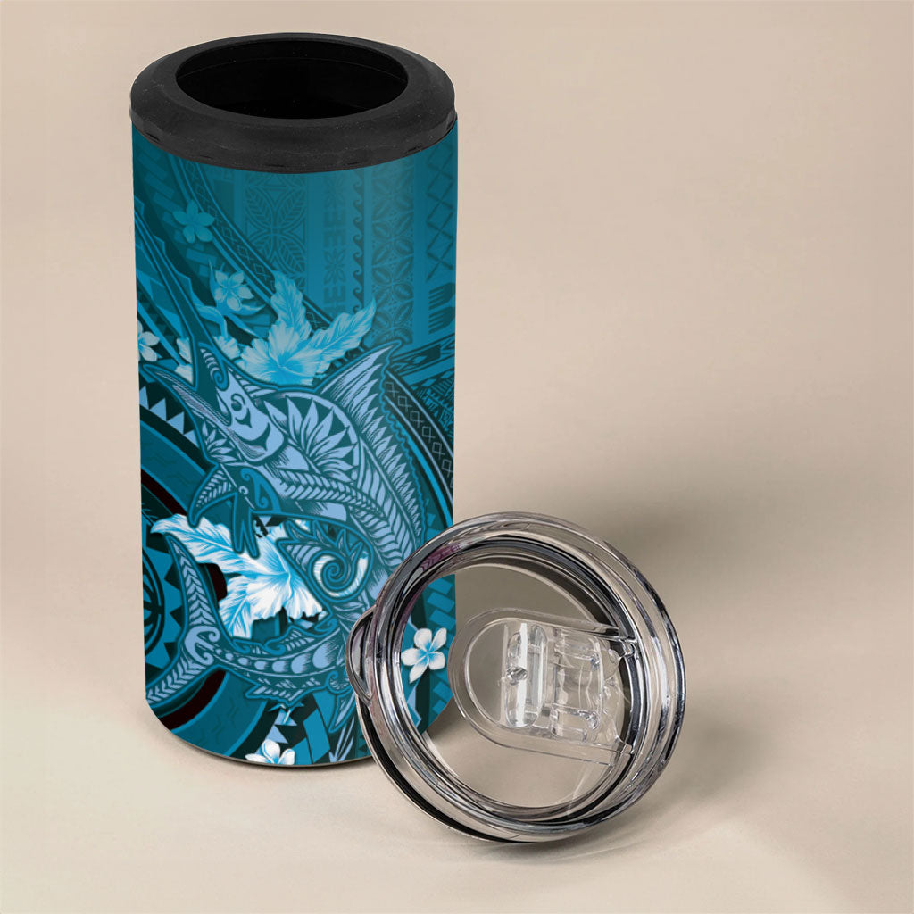 Samoa Tatau Marlin 4 in 1 Can Cooler Tumbler With Siapo Motifs Teal