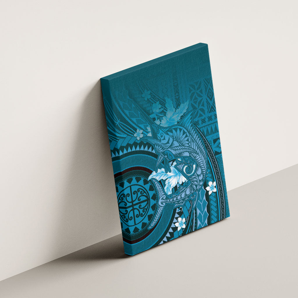 Samoa Tatau Marlin Canvas Wall Art With Siapo Motifs Teal