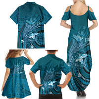 Samoa Tatau Marlin Family Matching Summer Maxi Dress and Hawaiian Shirt With Siapo Motifs Teal LT05 - Polynesian Pride