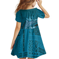 Samoa Tatau Marlin Family Matching Tank Maxi Dress and Hawaiian Shirt With Siapo Motifs Teal LT05 - Polynesian Pride