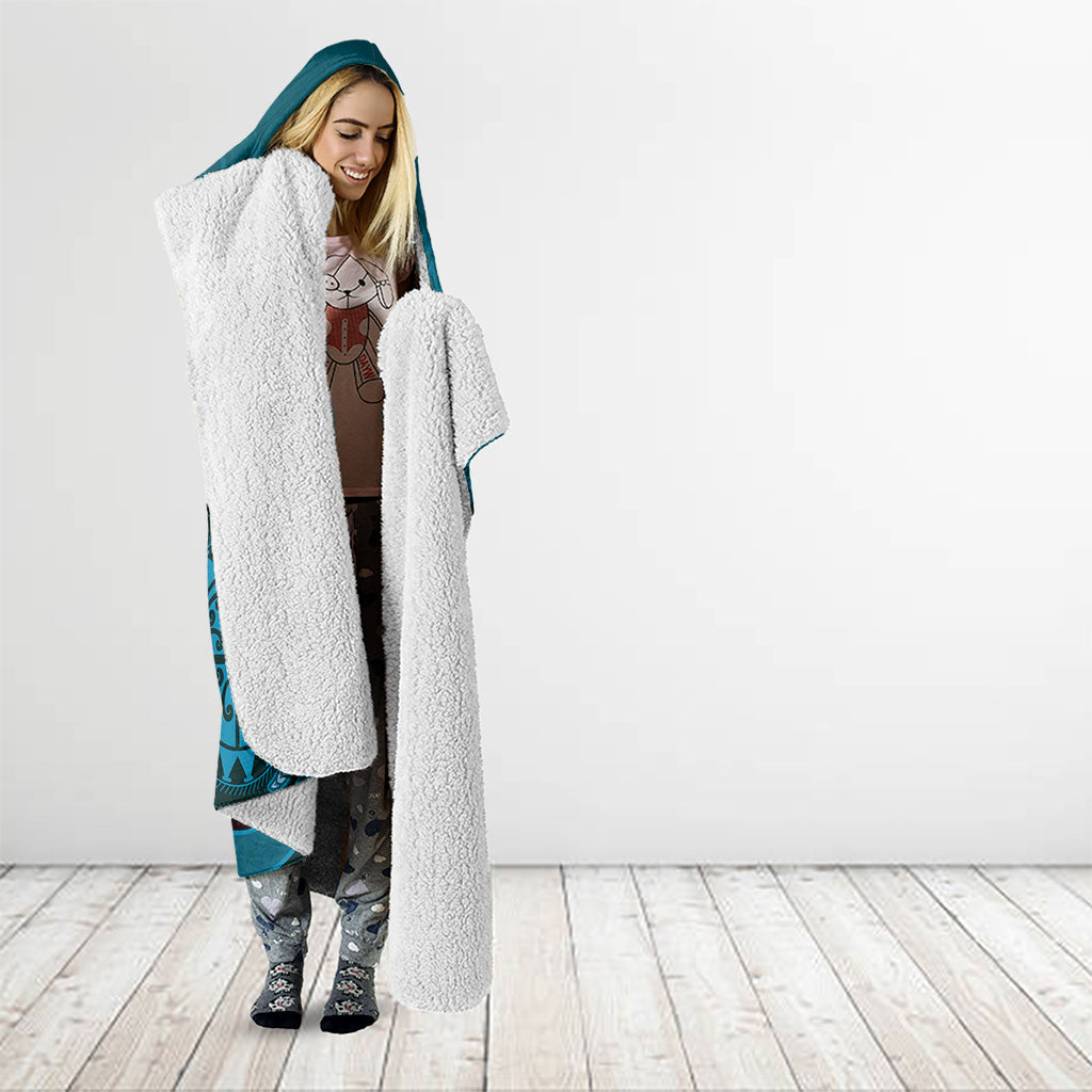 Samoa Tatau Marlin Hooded Blanket With Siapo Motifs Teal