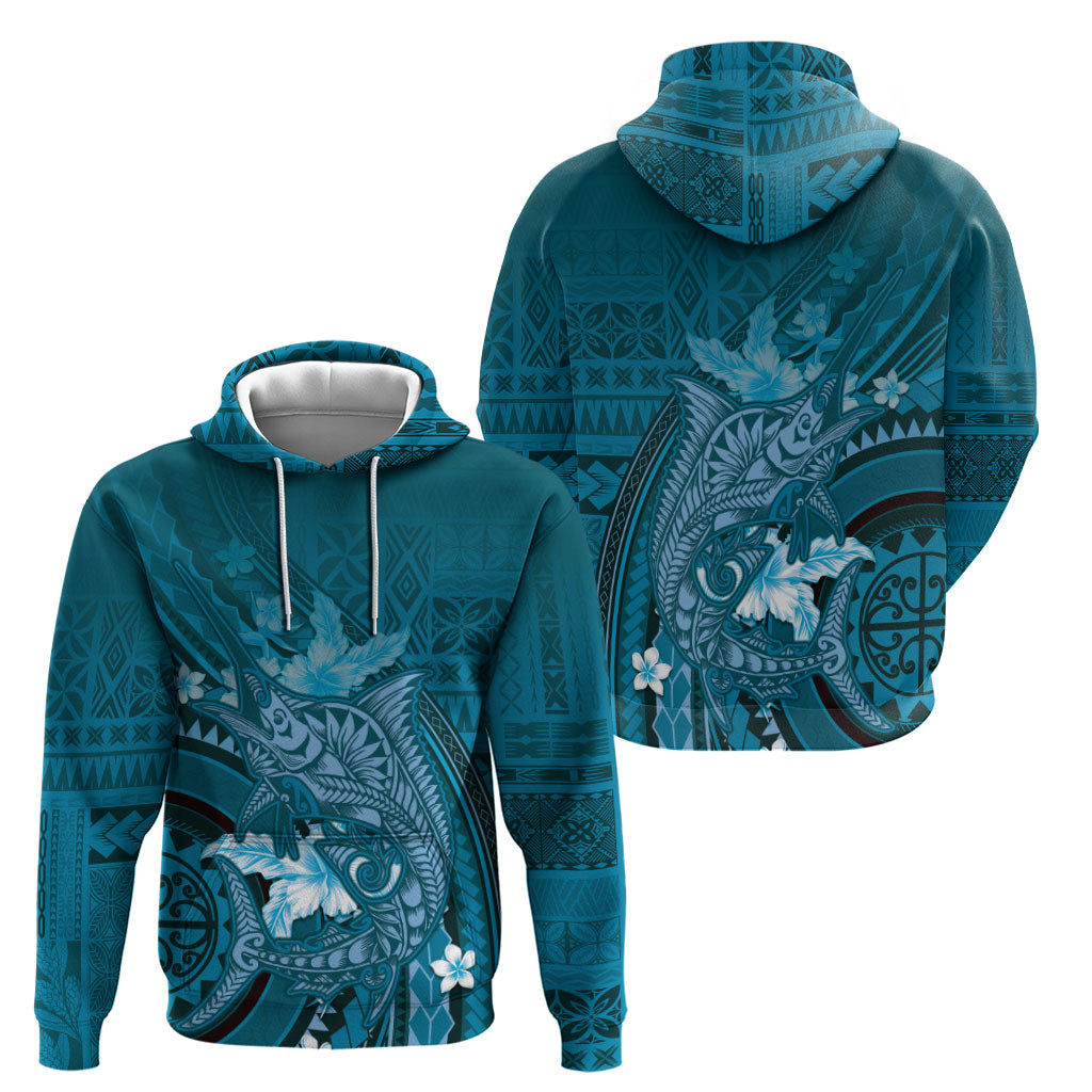 Samoa Tatau Marlin Hoodie With Siapo Motifs Teal