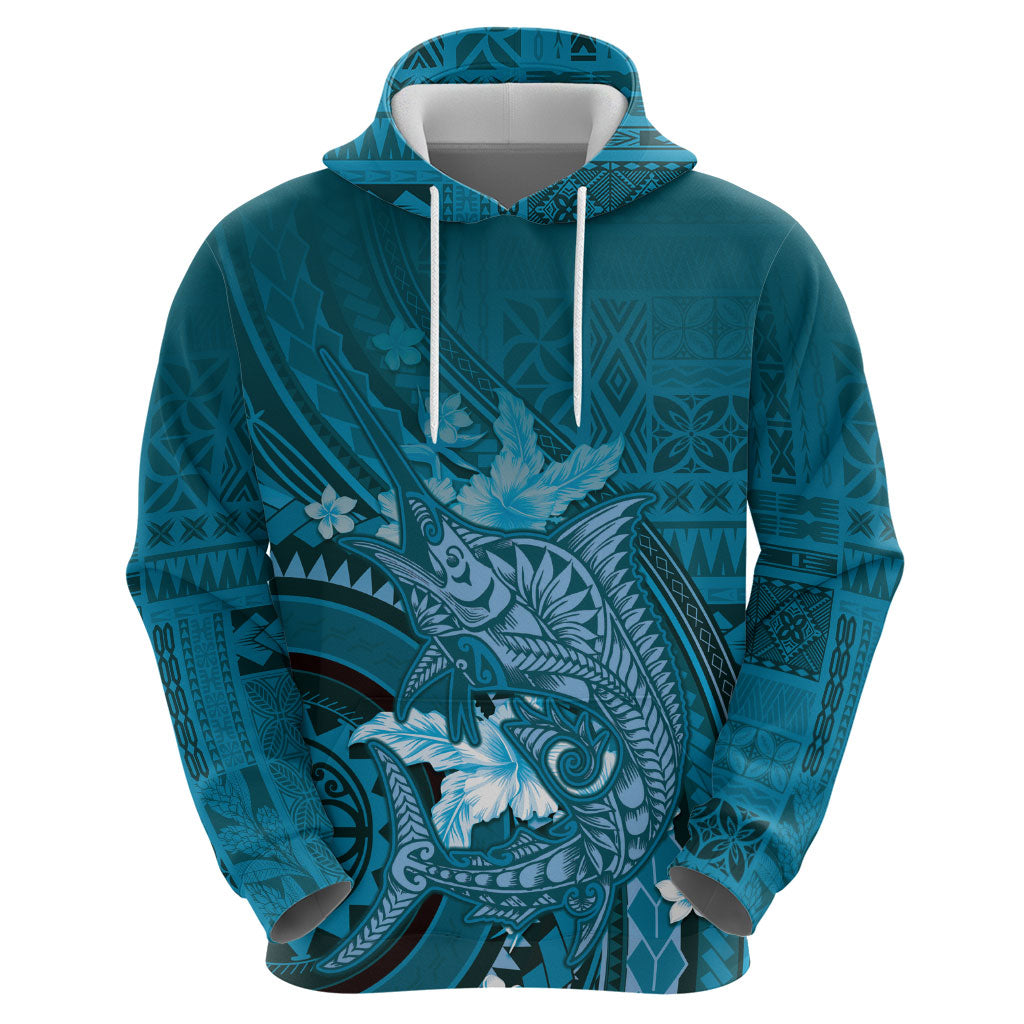 Samoa Tatau Marlin Hoodie With Siapo Motifs Teal