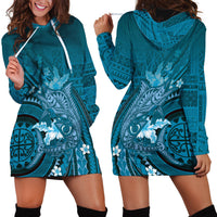 Samoa Tatau Marlin Hoodie Dress With Siapo Motifs Teal