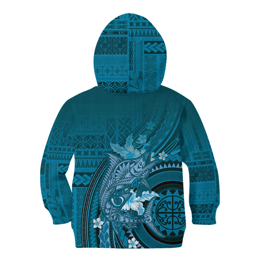Samoa Tatau Marlin Kid Hoodie With Siapo Motifs Teal