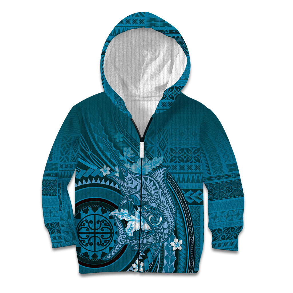 Samoa Tatau Marlin Kid Hoodie With Siapo Motifs Teal