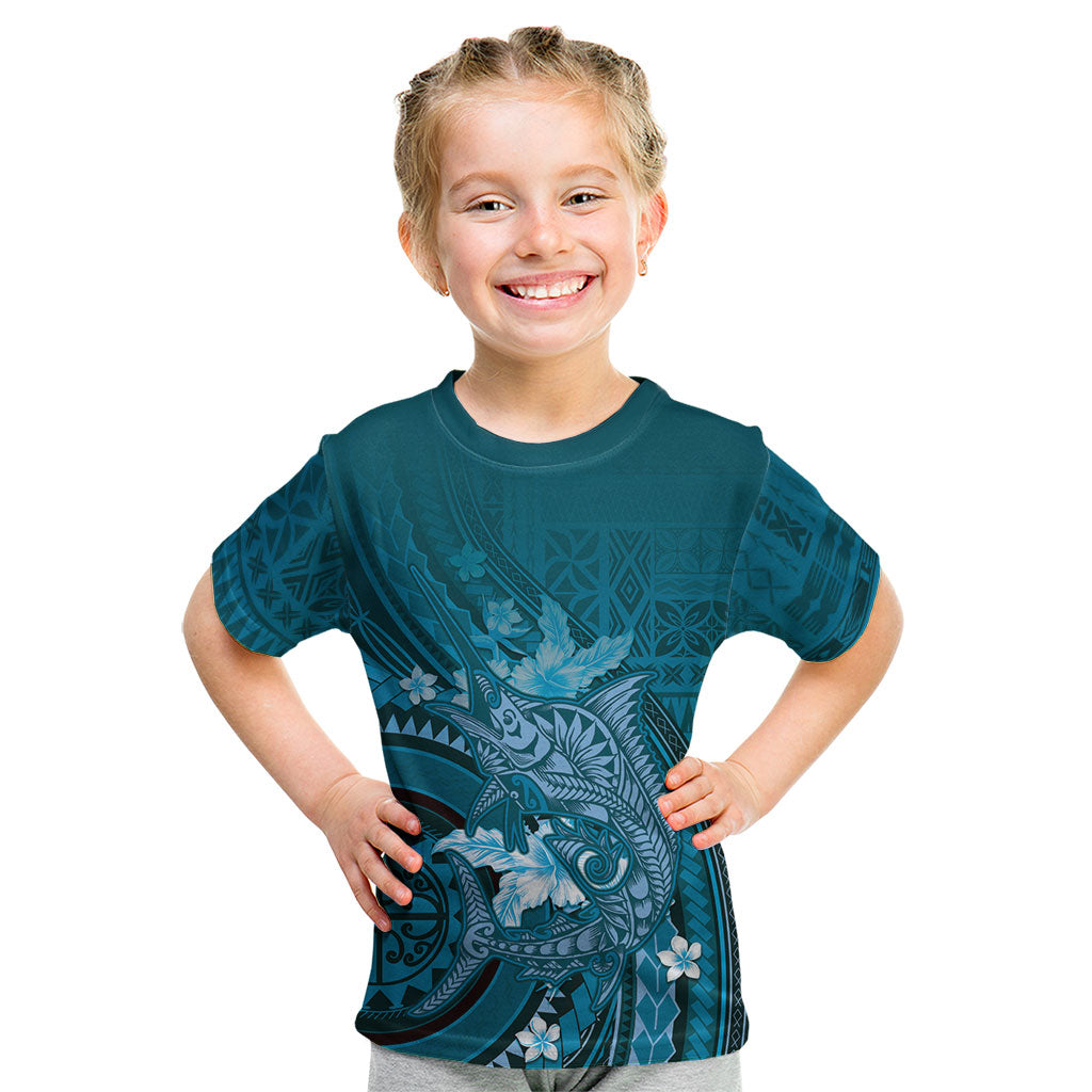 Samoa Tatau Marlin Kid T Shirt With Siapo Motifs Teal