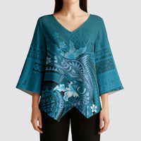 Samoa Tatau Marlin Kimono Sleeve Blouse With Siapo Motifs Teal