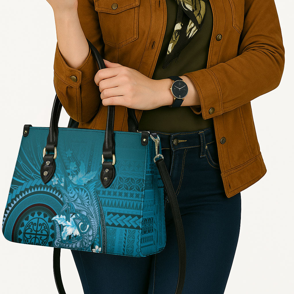 Samoa Tatau Marlin Leather Bag With Siapo Motifs Teal