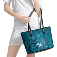 Samoa Tatau Marlin Leather Tote Bag With Siapo Motifs Teal