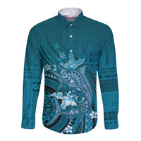 Samoa Tatau Marlin Long Sleeve Button Shirt With Siapo Motifs Teal