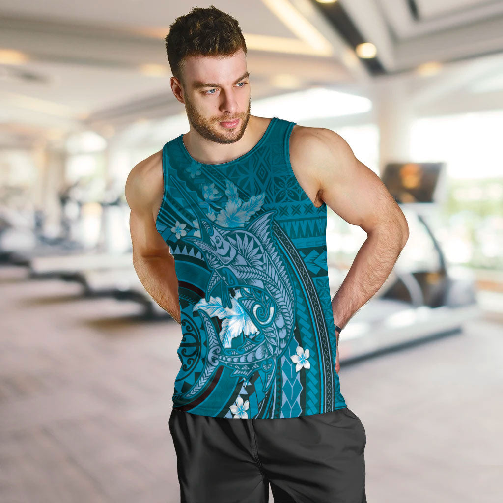 Samoa Tatau Marlin Men Tank Top With Siapo Motifs Teal