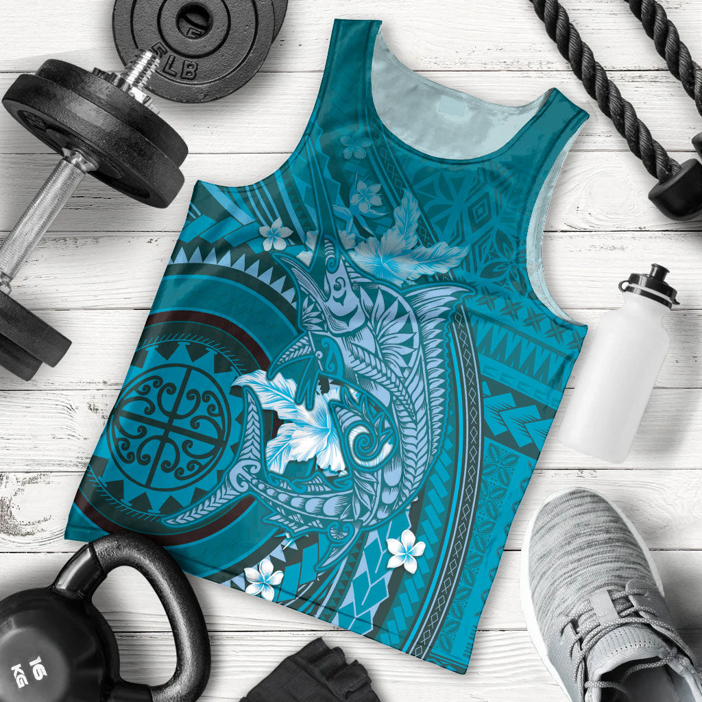 Samoa Tatau Marlin Men Tank Top With Siapo Motifs Teal