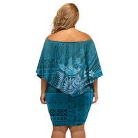Samoa Tatau Marlin Off Shoulder Short Dress With Siapo Motifs Teal