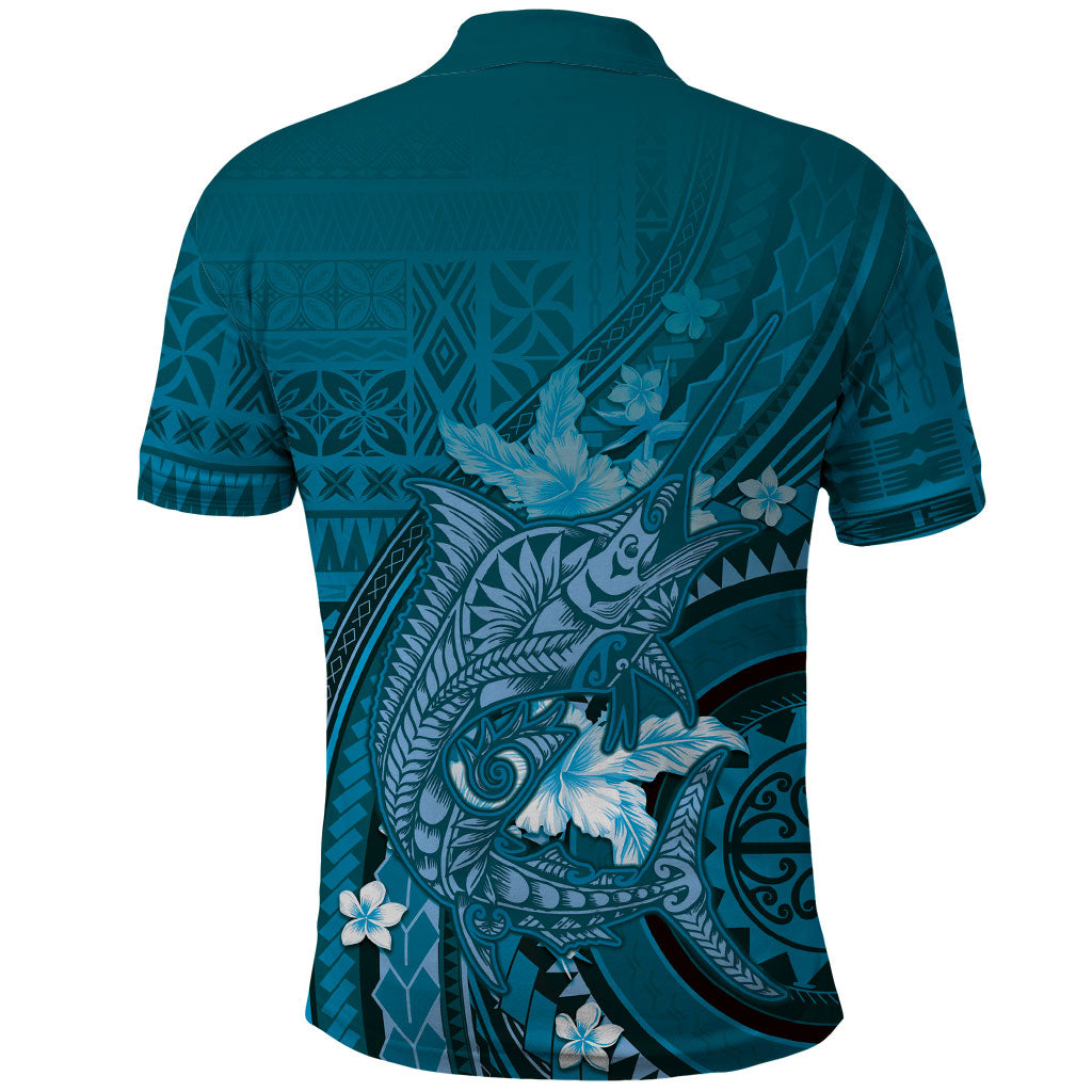 Samoa Tatau Marlin Polo Shirt With Siapo Motifs Teal